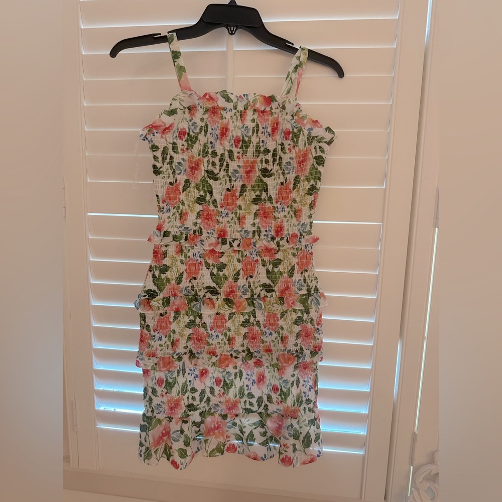 Blush by Us Angels Kids Girl's Green Floral Ruched Ruffled A-Line Dress Size 12